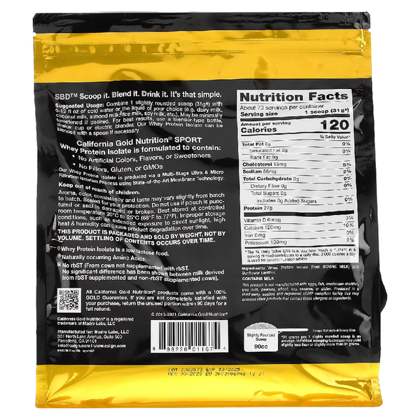 California Gold Nutrition Whey Protein Isolate 2270g Unflavored 01167 фото