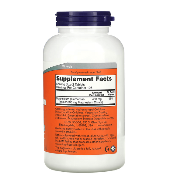 NOW Foods Magnesium Citrate 200 mg 250 таблеток 63895 фото