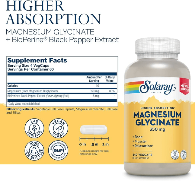 Solaray Magnesium Glycinate 350 mg 240 капсул 89504 фото