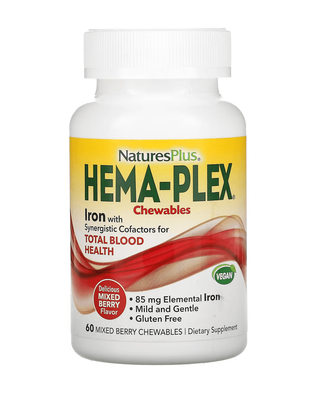 NaturesPlus Hema-Plex Iron Mixed Berry 60 жевательных таблеток 42076 фото