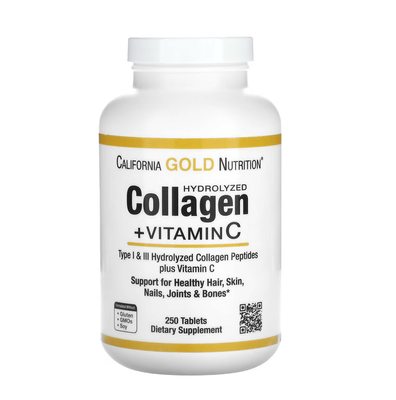 California Gold Nutrition Hydrolyzed Collagen Peptides + Vitamin C Type 1 & 3 250 таблеток 73039 фото