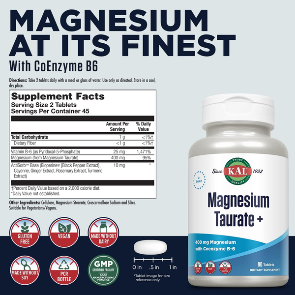KAL Magnesium Taurate + 400 mg 90 таблеток 42570 фото