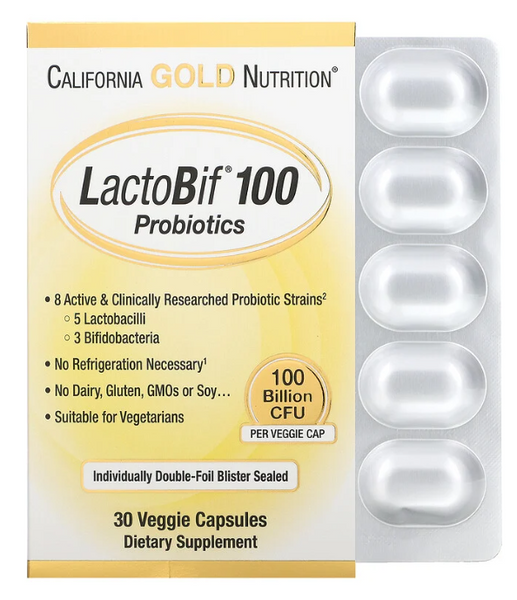 California Gold Nutrition LactoBif Probiotics 100 Billion 30 капсул 73950 фото