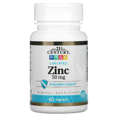 21st Century Zinc Chelated 50 mg 60 таблеток 28024 фото