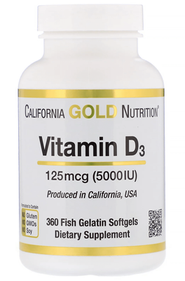 California Gold Nutrition Vitamin D3 5000 IU 360 капсул 12930 фото