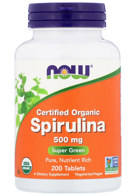 Now Foods Certified Organic Spirulina 500 мг 200 таблеток 17285 фото