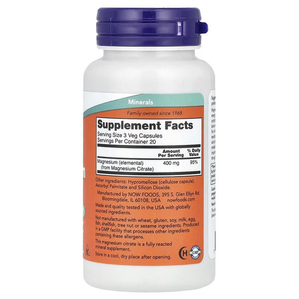 NOW Foods Magnesium Citrate 120 капсул 01291 фото