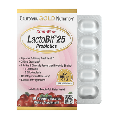 California Gold Nutrition Cran-Max LactoBif Probiotics 25 Billion 30 капсул 57680 фото