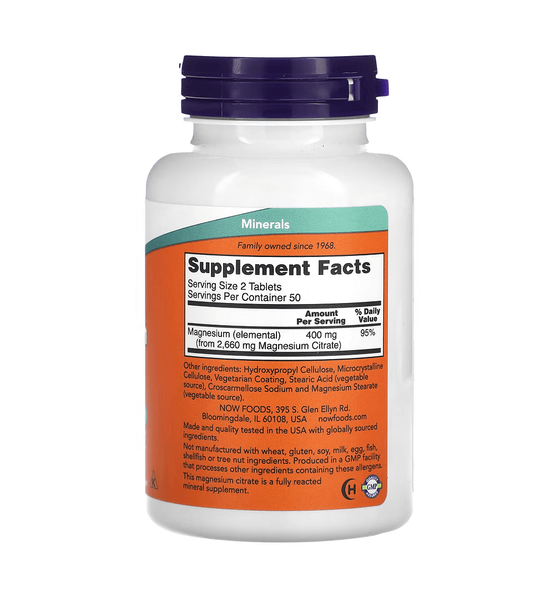 NOW Foods Magnesium Citrate 200 mg 100 таблеток 32132 фото