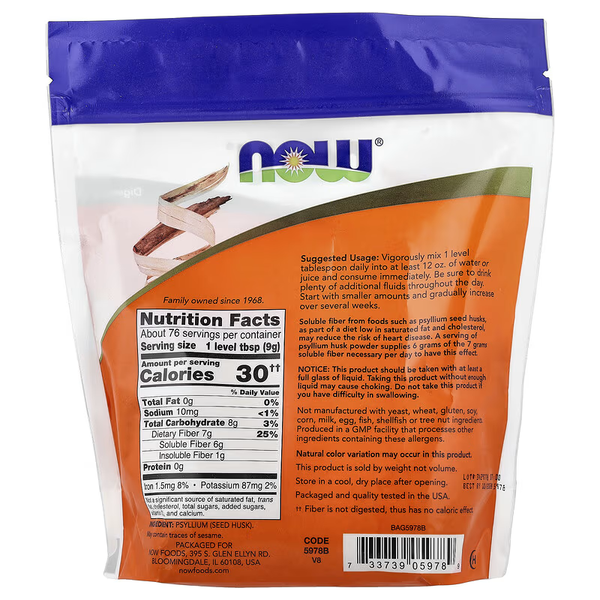 NOW Foods Whole Psyllium Husks 680g 05978 фото
