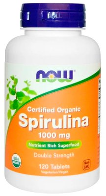 Now Foods Certified Organic Spirulina 1000 мг 120 таблеток 30290 фото