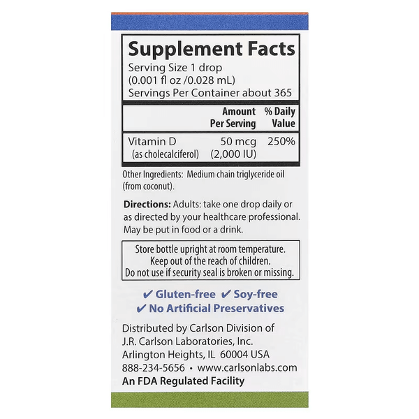 Carlson Super Daily D3 Liquid 50 mcg 2000 IU 10,3 мл 01280 фото