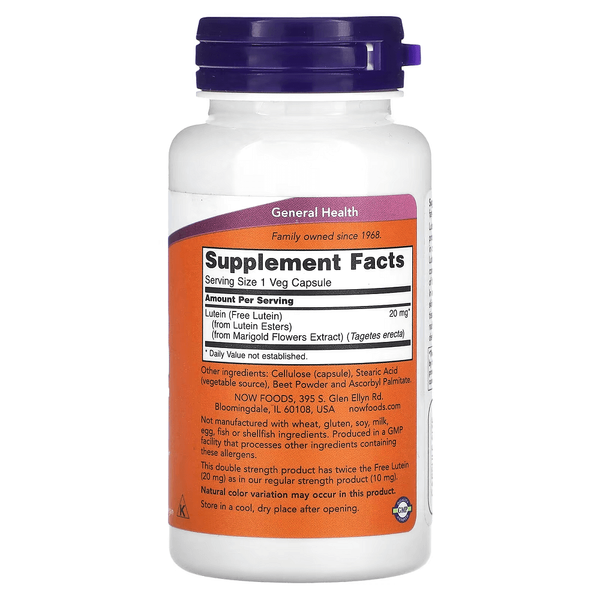 NOW Foods Double Strength Lutein 20 mg 90 капсул 13082 фото
