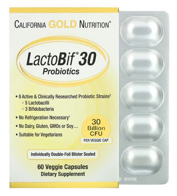 California Gold Nutrition LactoBif Probiotics 30 Billion 60 капсул 73930 фото