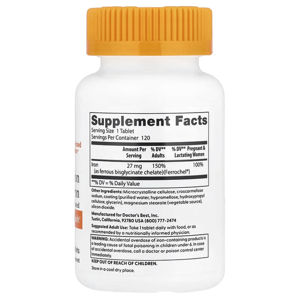 Doctor's Best 100% Chelated Iron 27 mg 120 таблеток 53951 фото