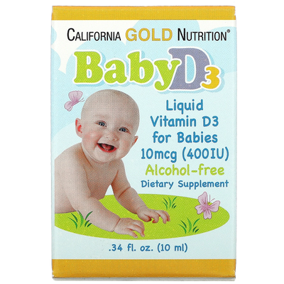 California Gold Nutrition Baby Vitamin D3 Liquid 400 IU 10 мл 43730 фото