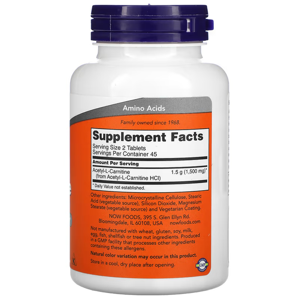NOW Foods Acetyl L-Carnitine 750 mg 90 таблеток 70373 фото