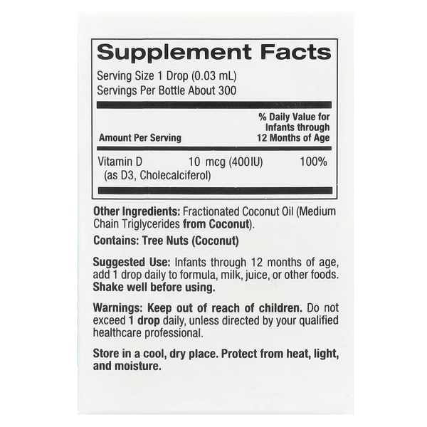 California Gold Nutrition Baby Vitamin D3 Liquid 400 IU 10 мл 43730 фото
