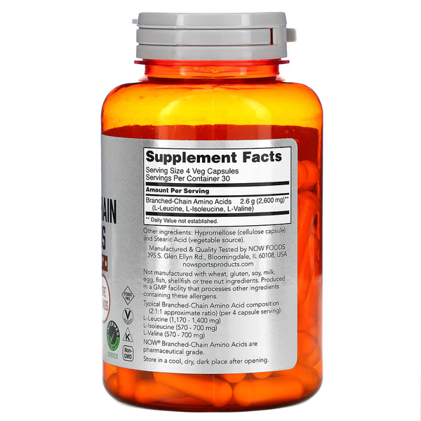 NOW Foods Branched-Chain Amino Acids 120 капсул 00053 фото