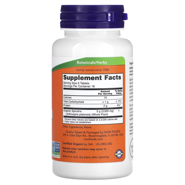 NOW Foods Certified Organic Spirulina 500 mg 100 таблеток 78493 фото