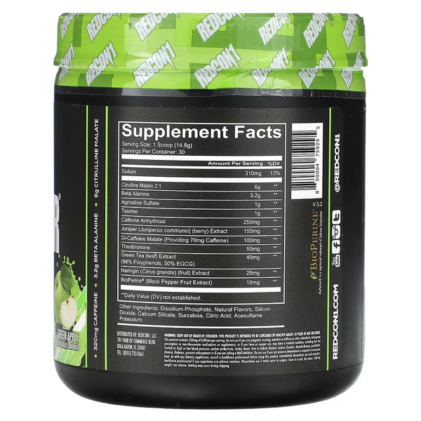 Redcon1 Total War Pre-Workout 444g Green Apple 59295 фото
