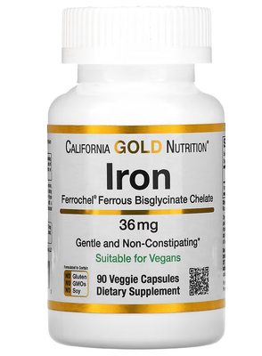California Gold Nutrition Ferrochel Iron Bisglycinate 36 мг 90 капсул 43083 фото