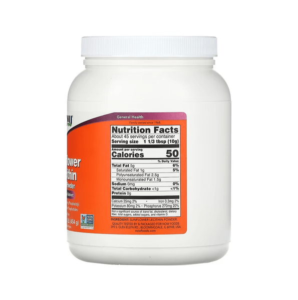 NOW Foods Sunflower Lecithin Pure Powder 454g 27345 фото